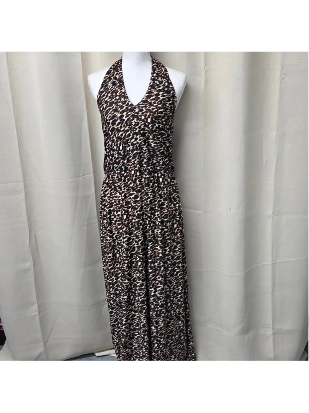 R&K Originals Leopard Animal Print Halter Maxi Dress Size M